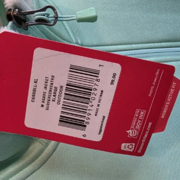 NWT The North Face Women's Mint Green Full Zip Fleece Lined Jacket, XL - Picture 6 of 7